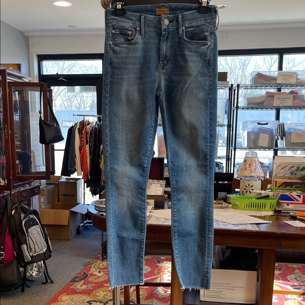 Mother The Looker Ankle Fray Jeans Birds of Paradise SZ 24 Skinny Mid Rise Denim